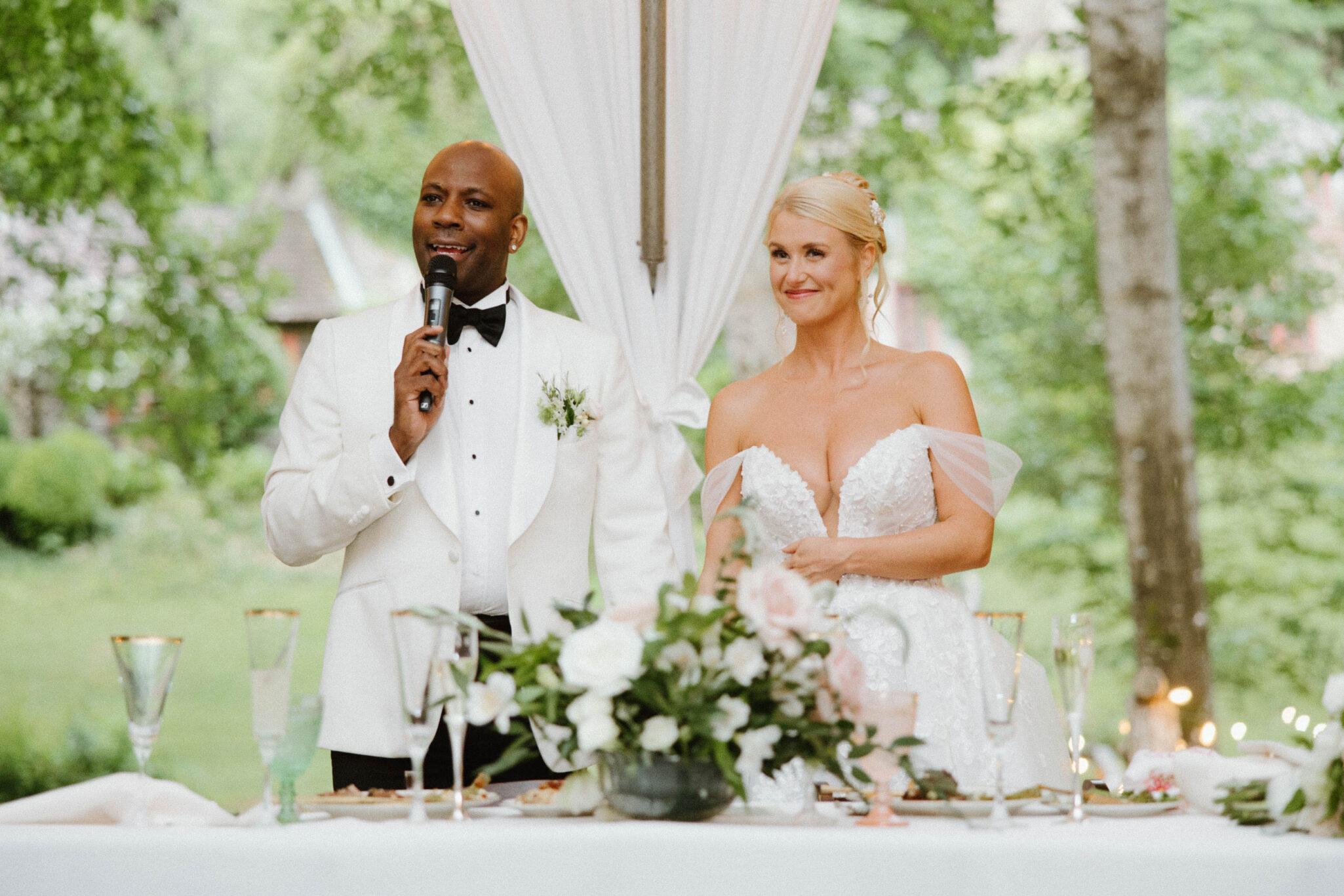 Couple Dances out side Douglas Ellington House on their wedding day