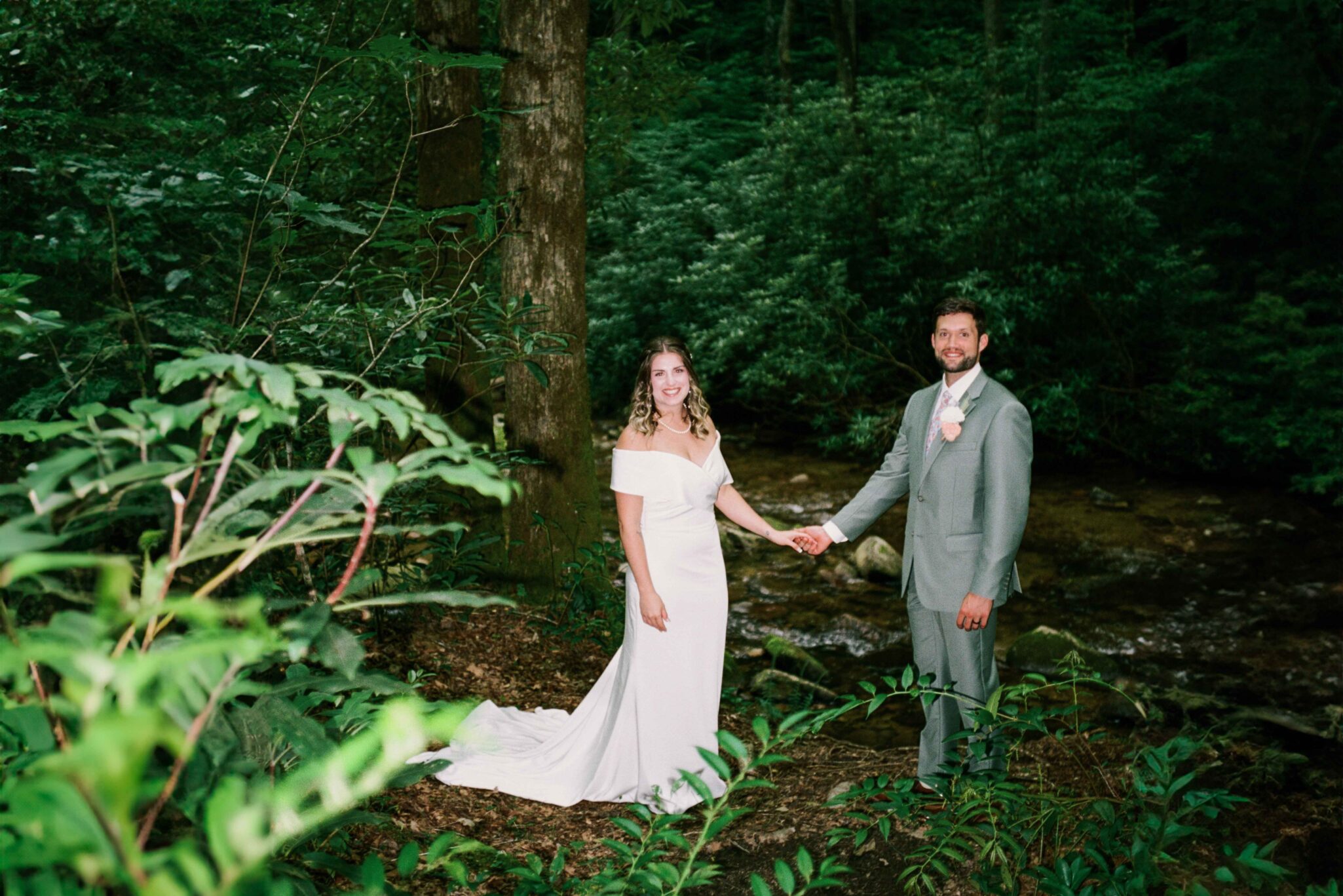 in the woods 35mm film photography of a wedding in asheville, nc