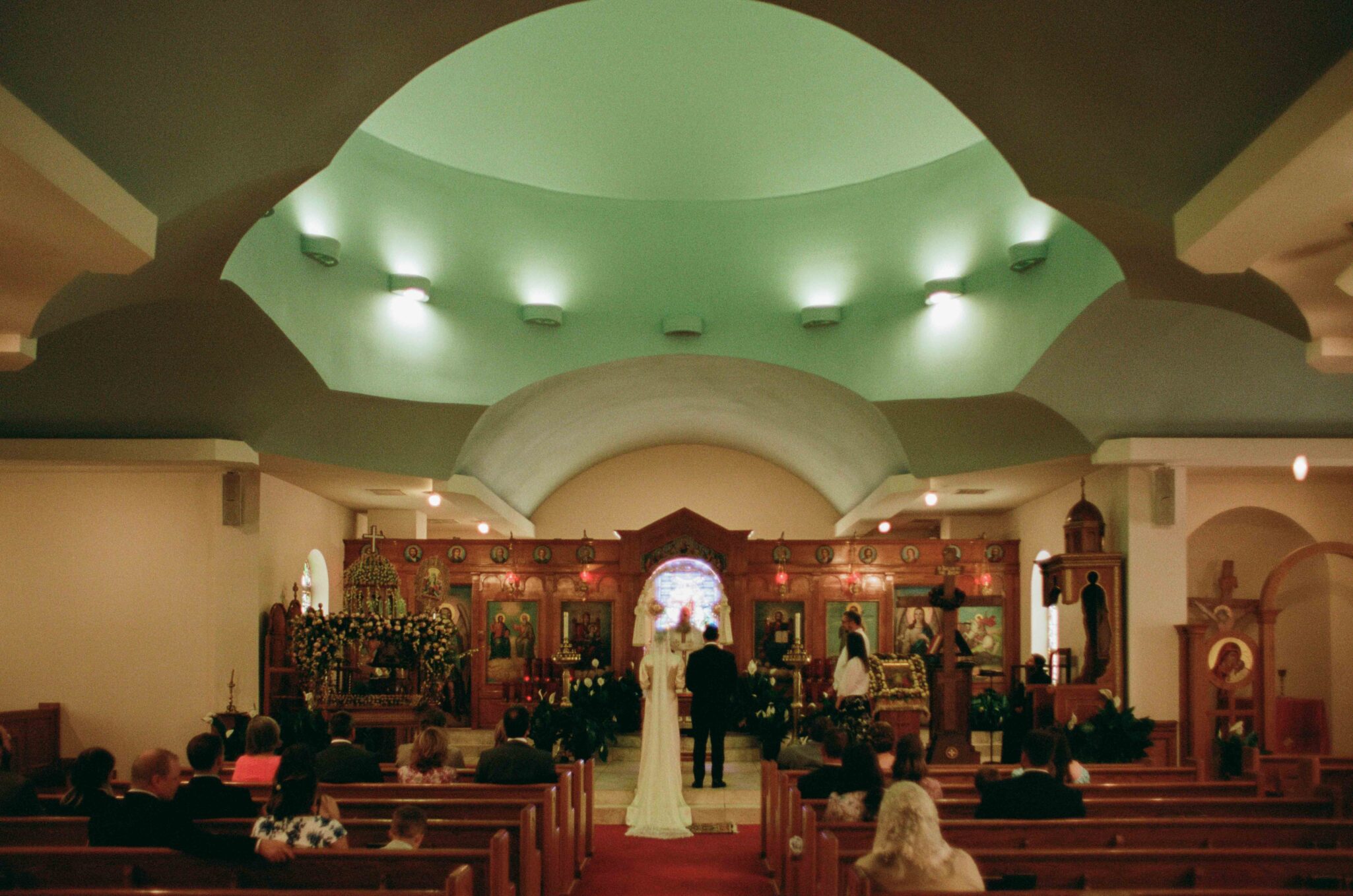 greek church 35mm film photography of a wedding in asheville, nc