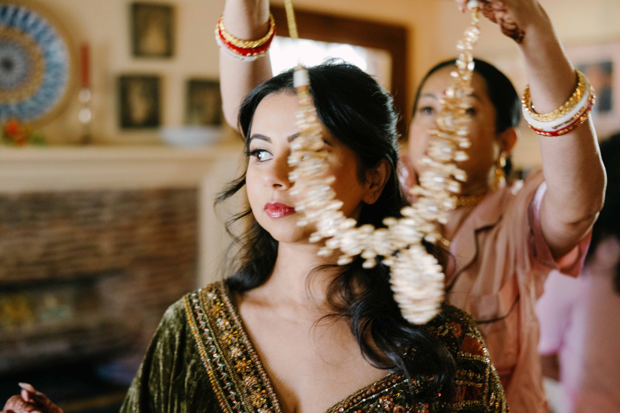 Indian Bride getting ready inside Douglas Ellington House, Asheville Wedding venue. 