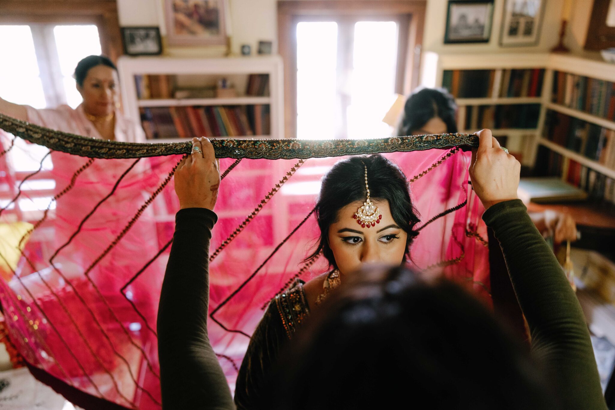 Indian Bride getting ready inside Douglas Ellington House, Asheville Wedding venue. 