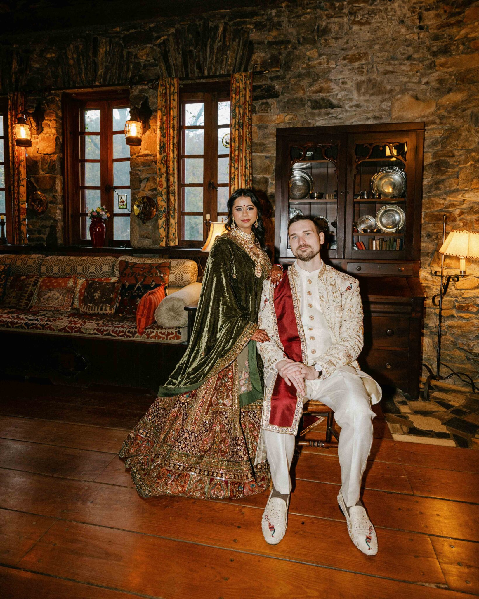 Storytelling-driven portrait of the couple inside at the Douglas Ellington House in Asheville.
