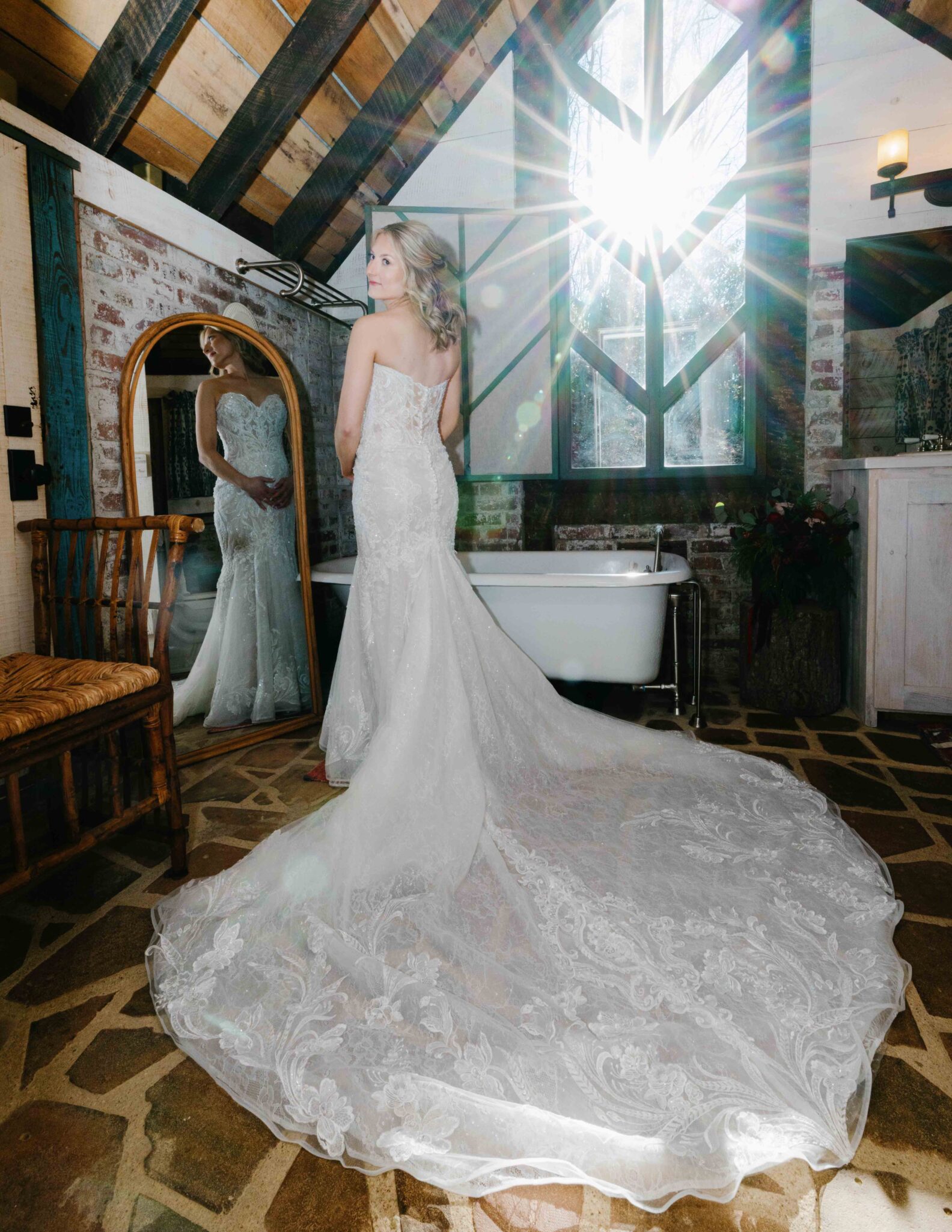 sun lit bride getting ready at Douglas Ellington house for her micro wedding in winter. 