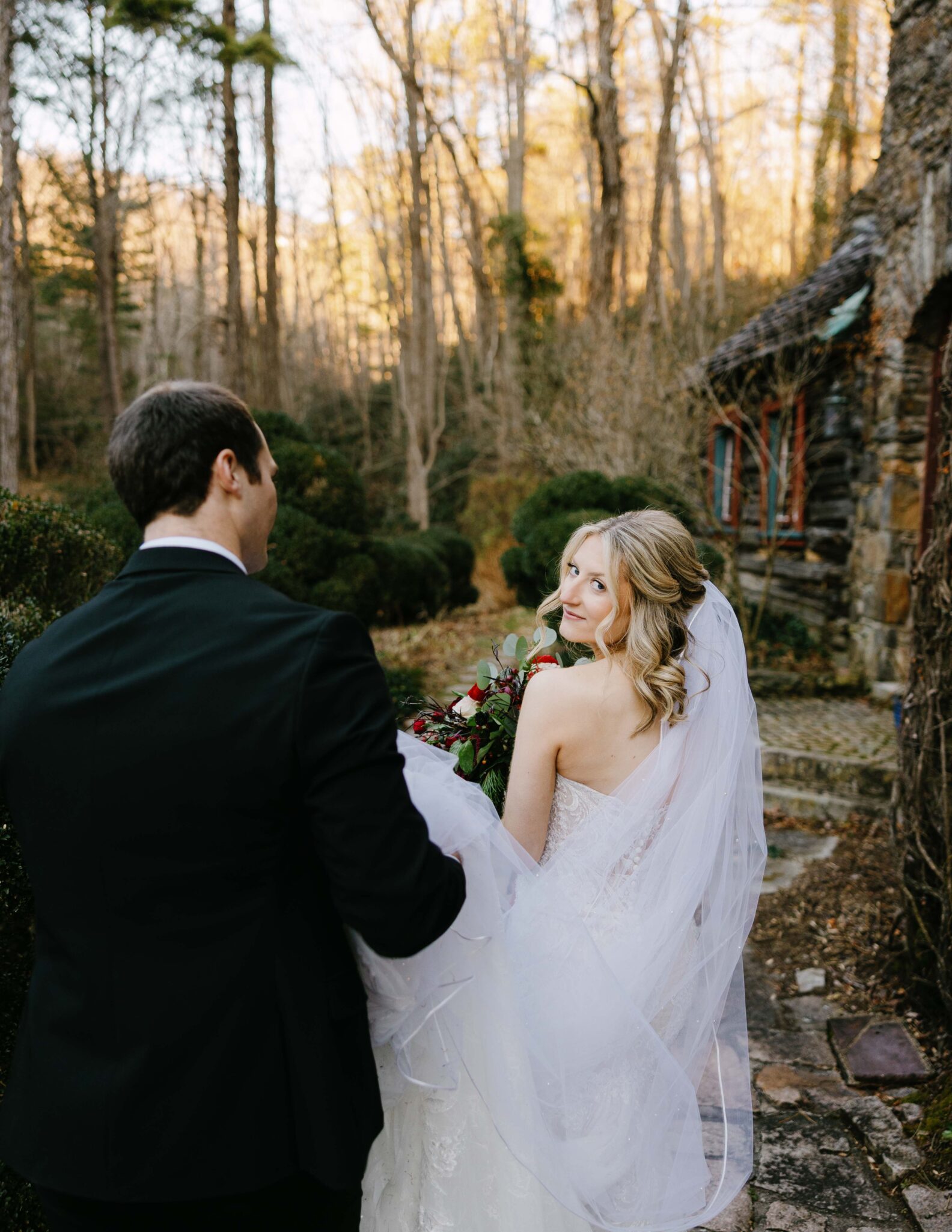 bride and groom outside in the sun at douglas ellington house