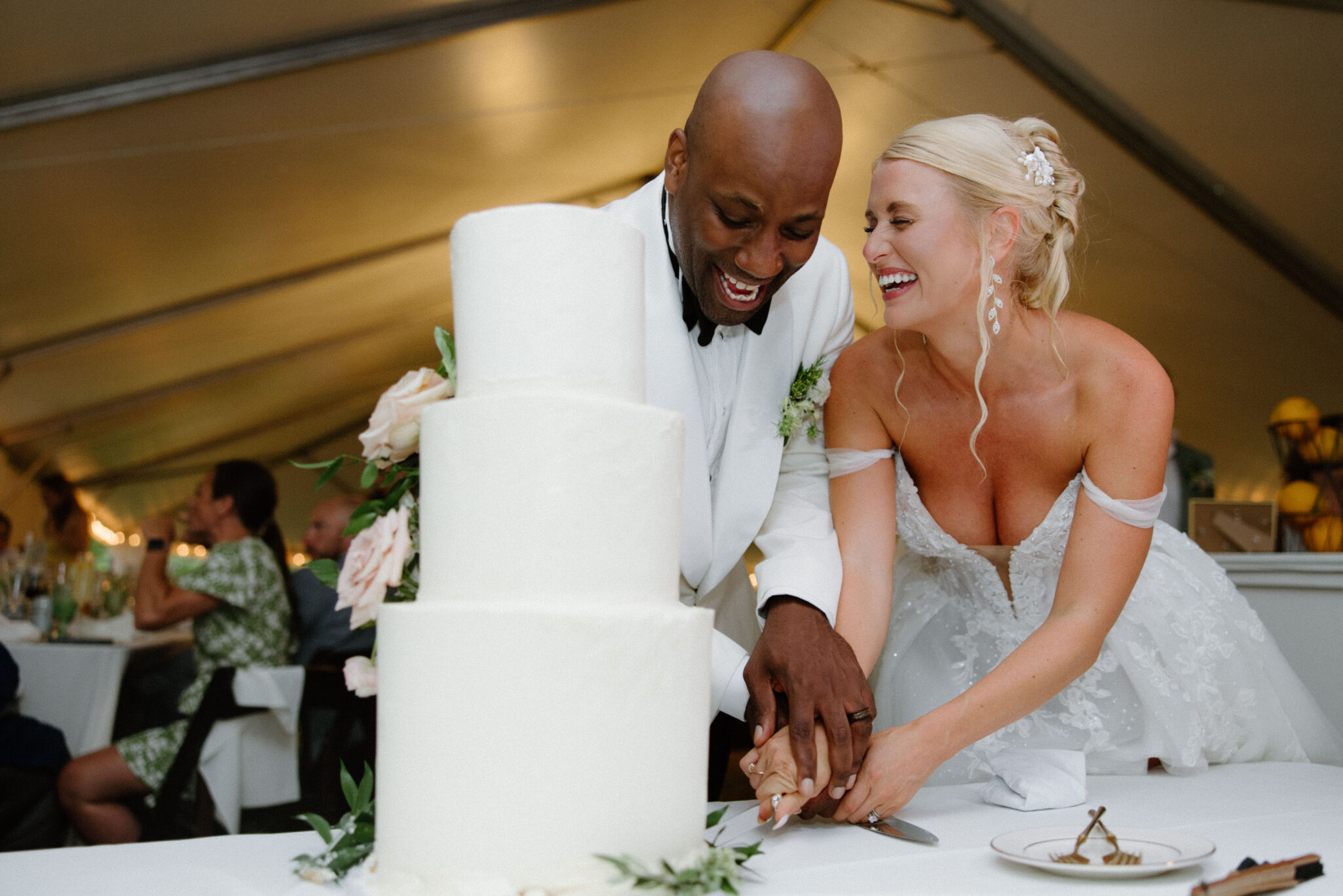 Bride and Groom cutting the wedding cake