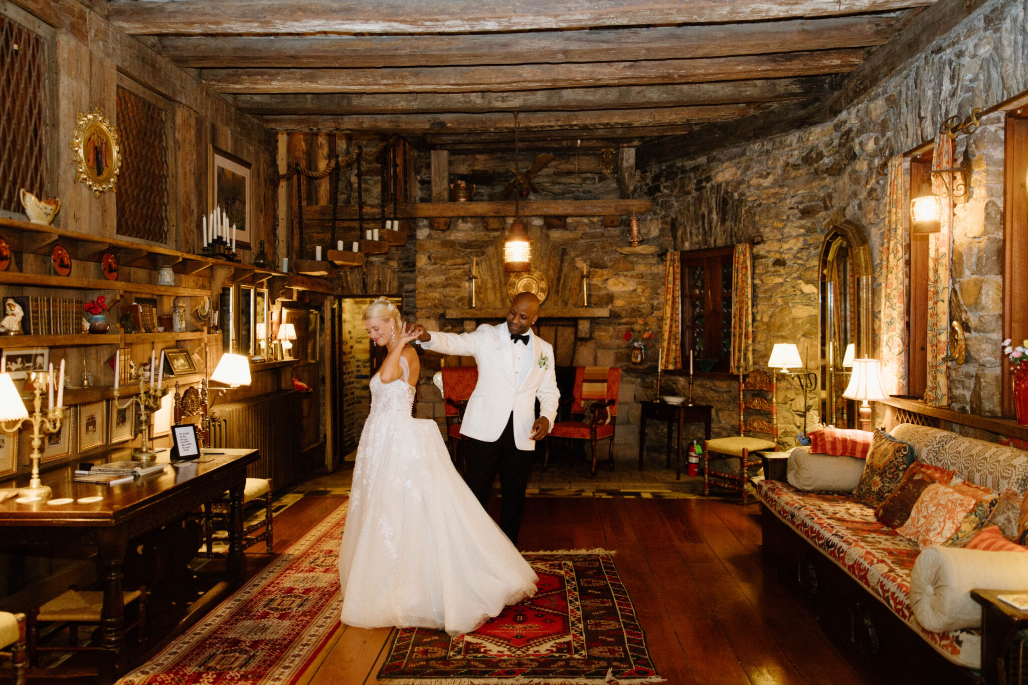 Bride and Groom Dance inside the Douglass Ellington House for a private moment of their wedding.