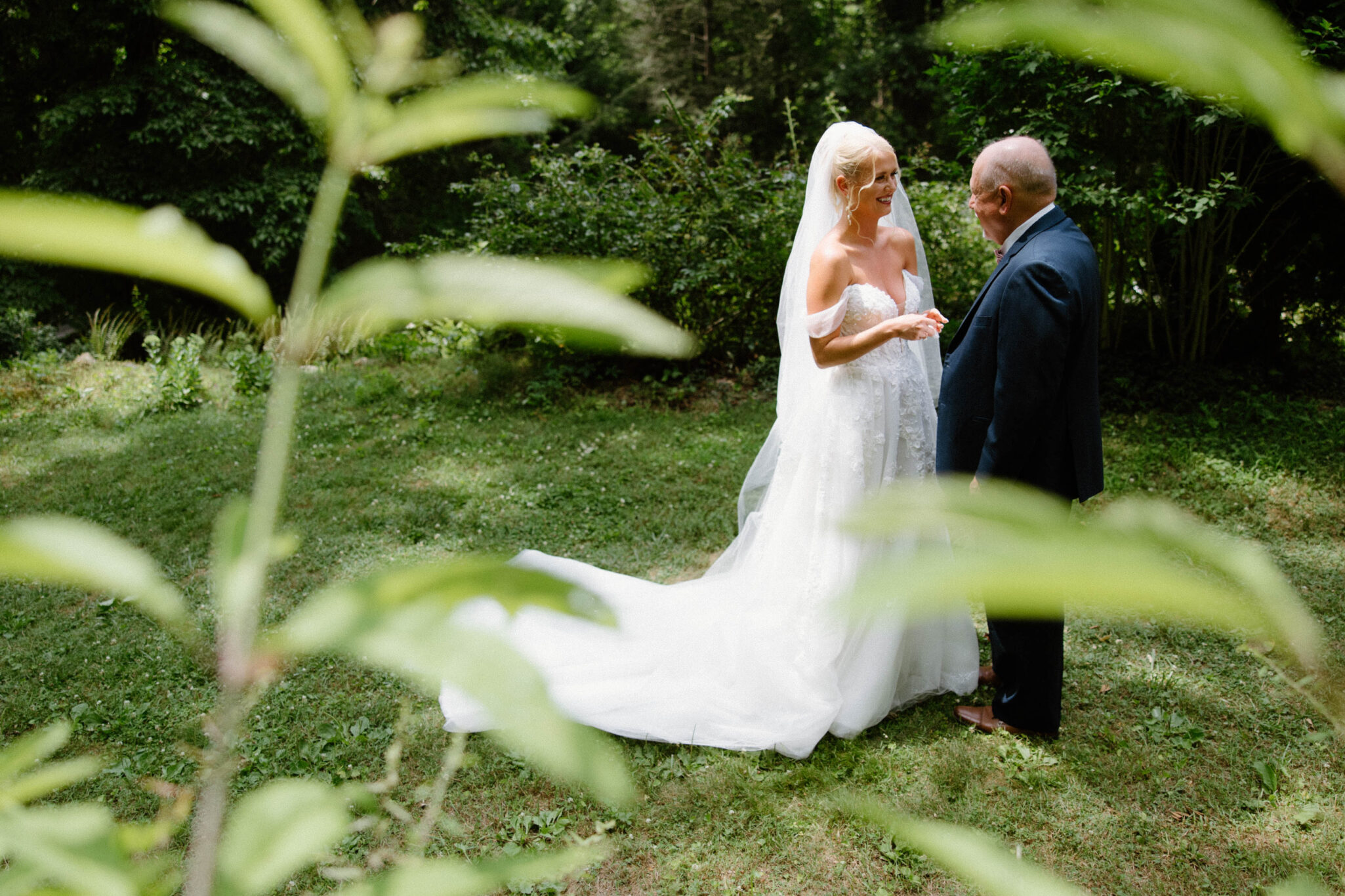 Bride first look with dad on wedding day at Douglas Ellington House Asheville