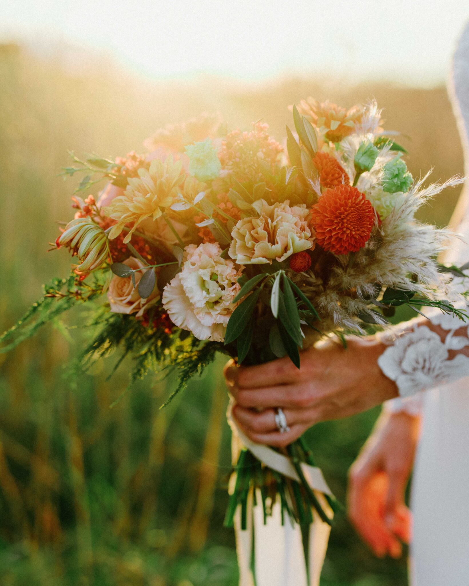 Bridal bouquet in sun.