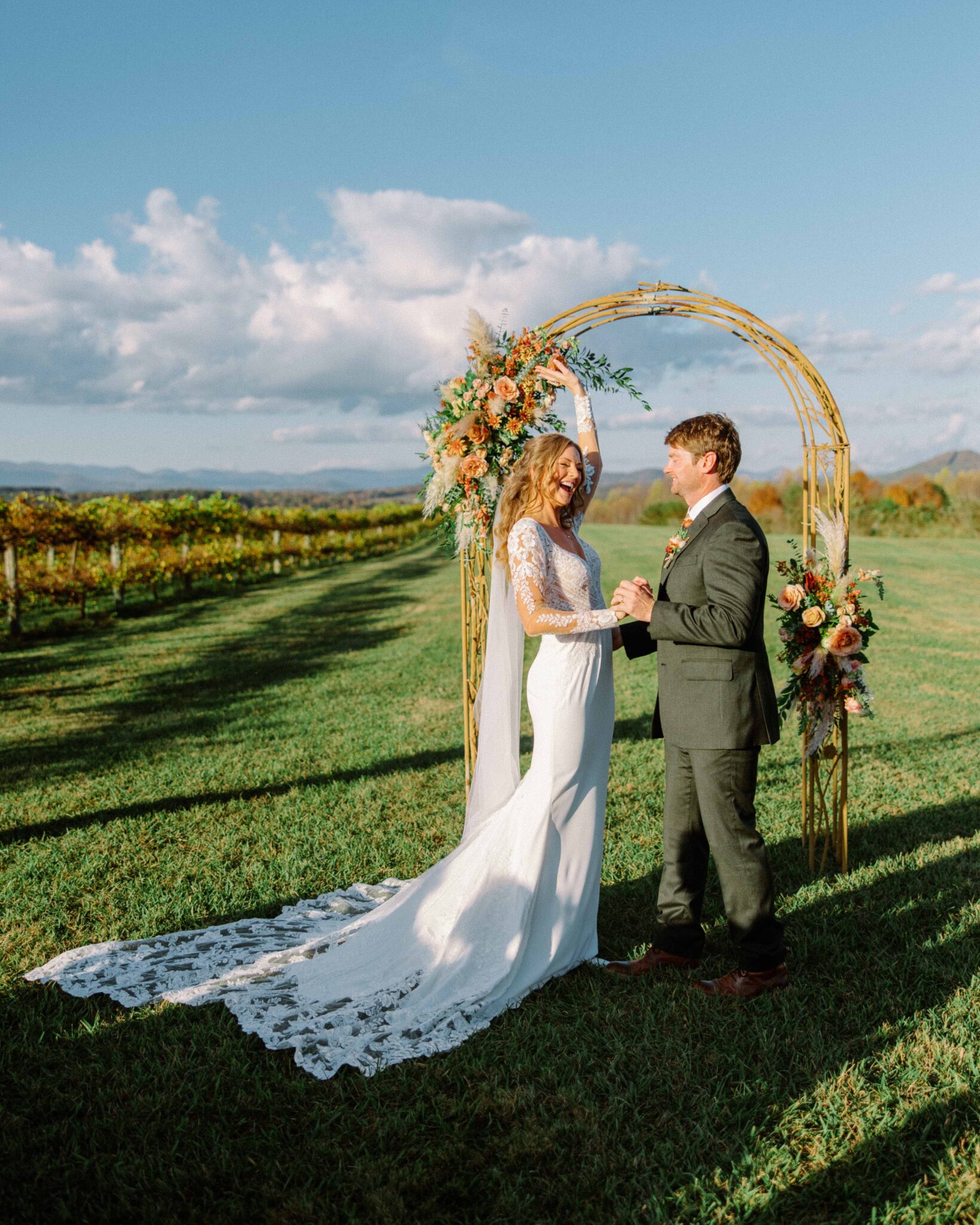 Wedding ceremony at Chattooga Belle Farm bride and groom celebrating.