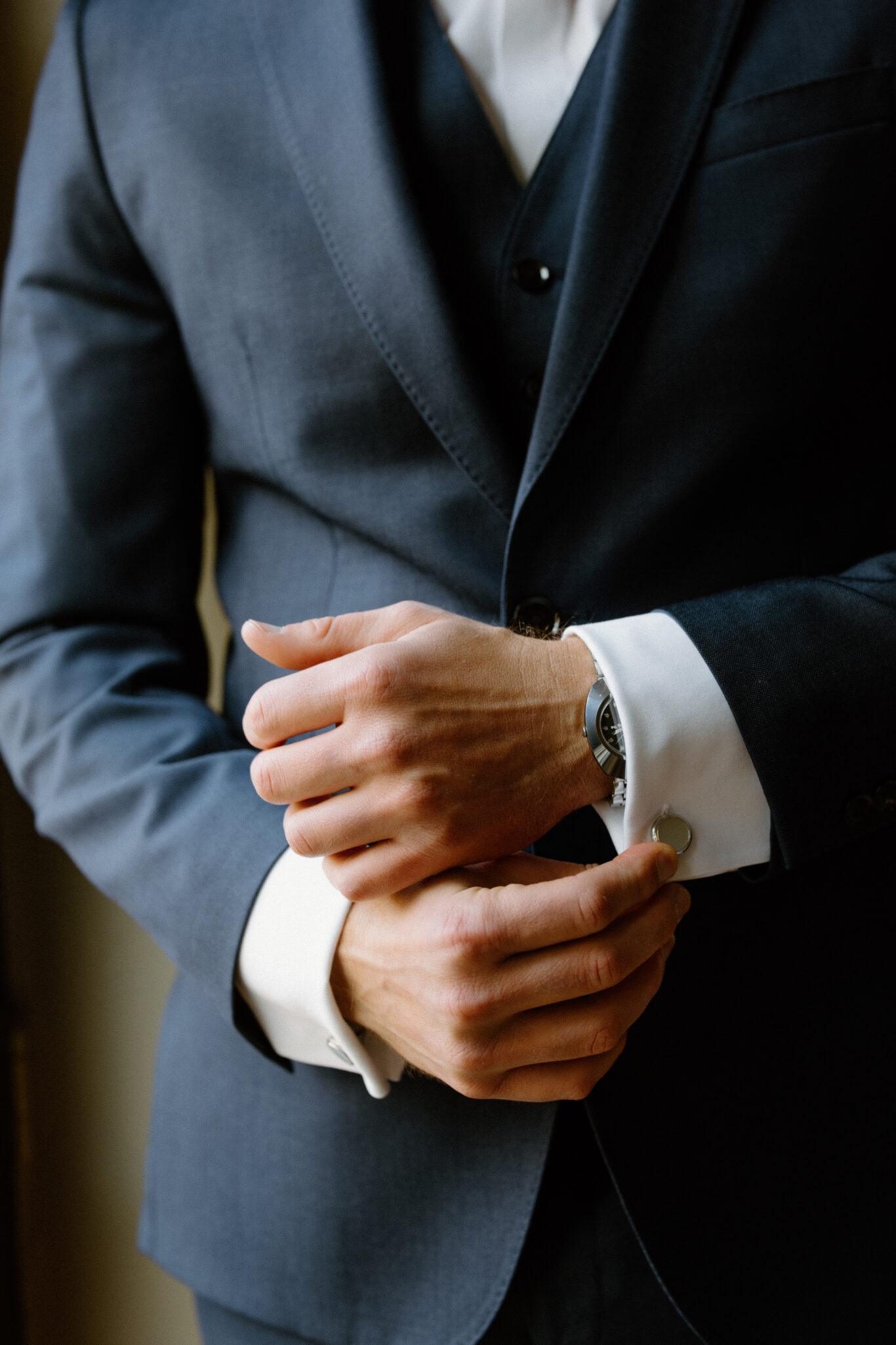 Groom getting ready at Castle Ladyhawke on his wedding day.