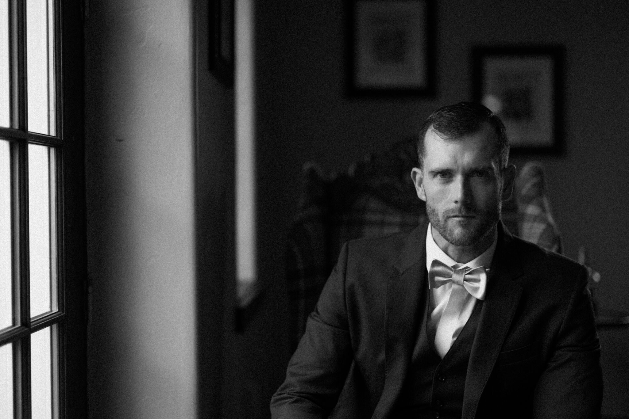 Groom getting ready at Castle Ladyhawke on his wedding day.