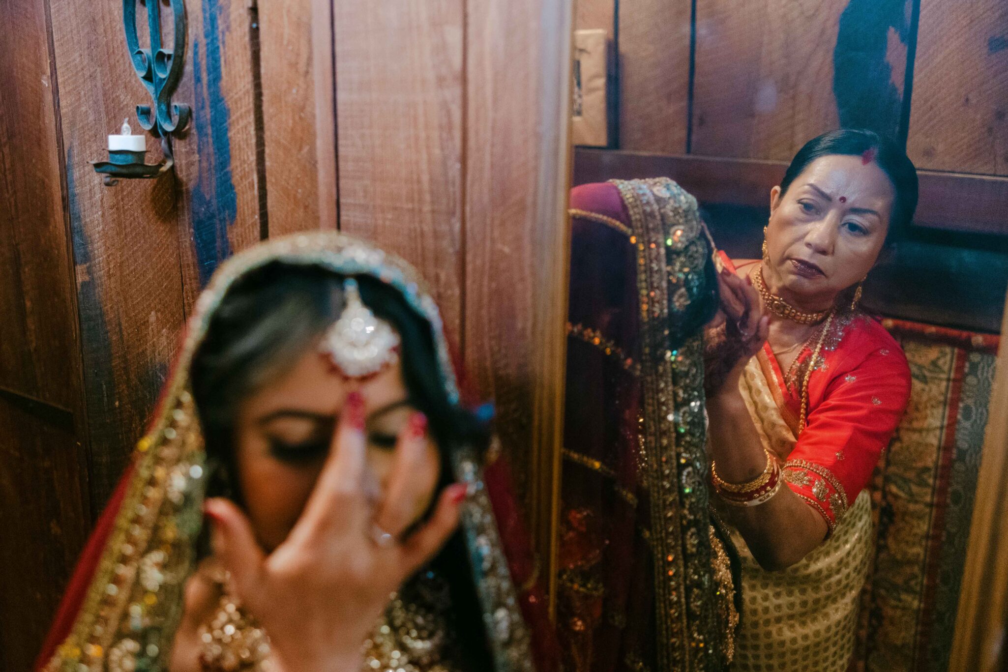 Indian Bride getting ready inside Douglas Ellington House, Asheville Wedding venue. 