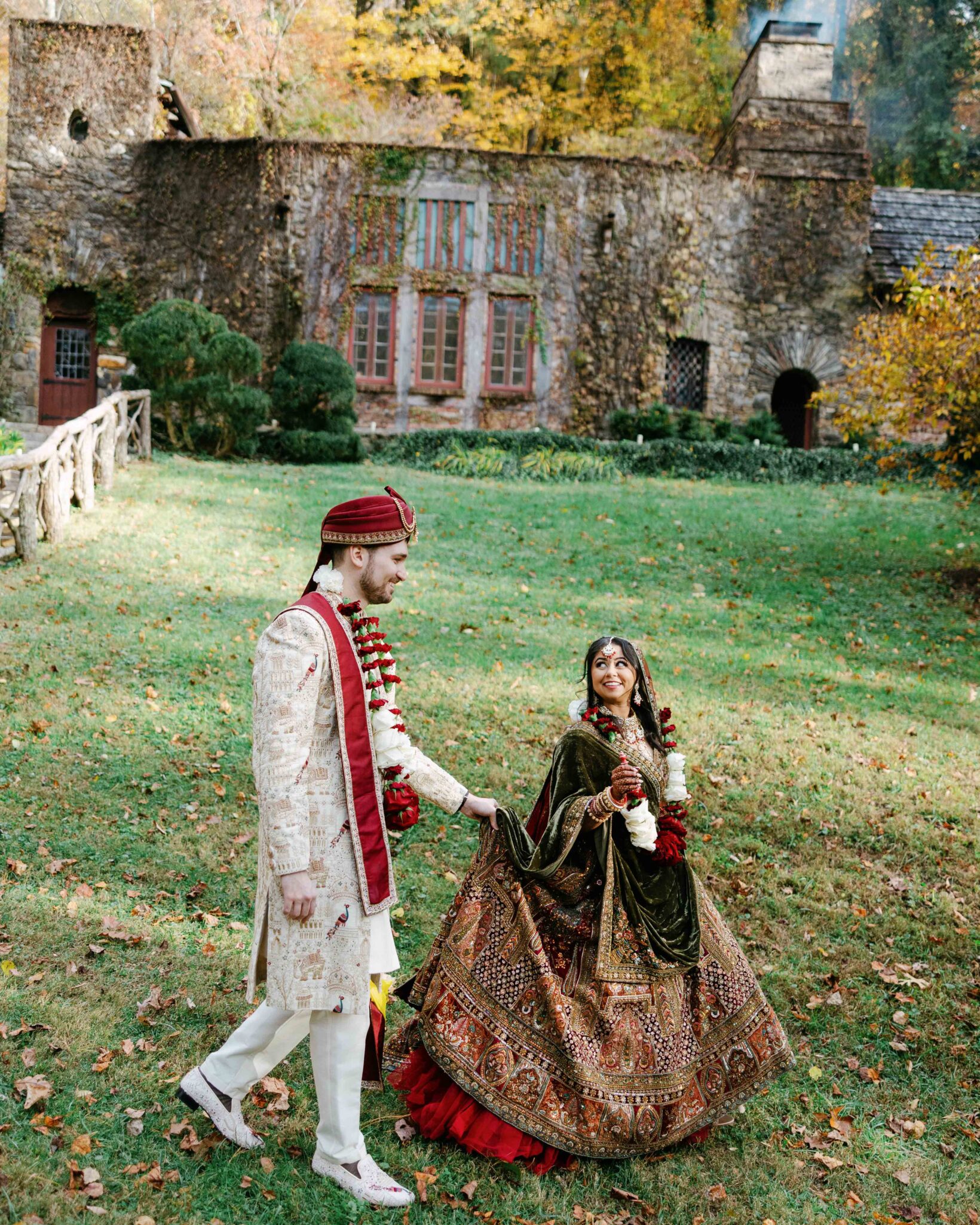 Traditional Indian wedding attire photographed in natural spring light at the Douglas Ellington House.