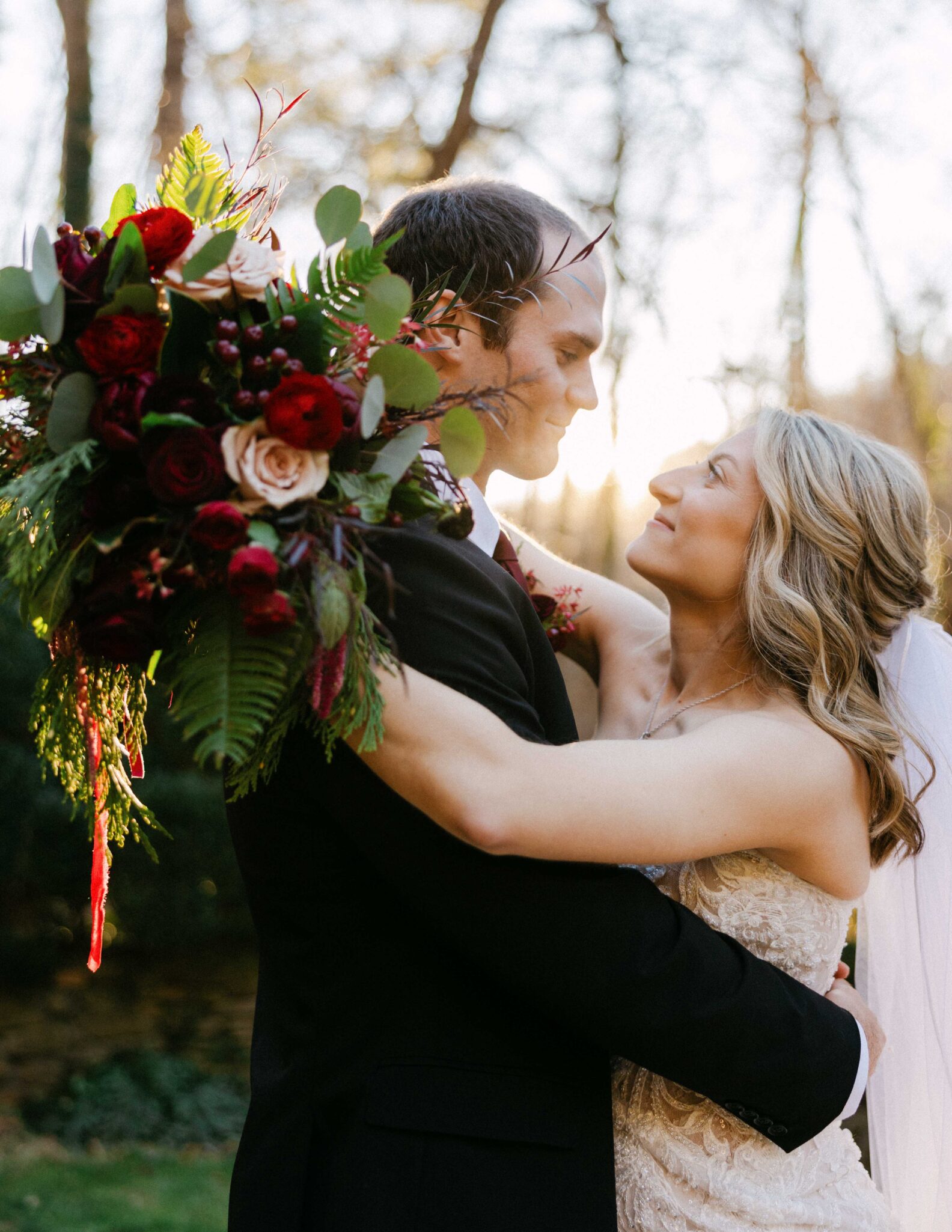 bride and groom outside in the sun at douglas ellington house