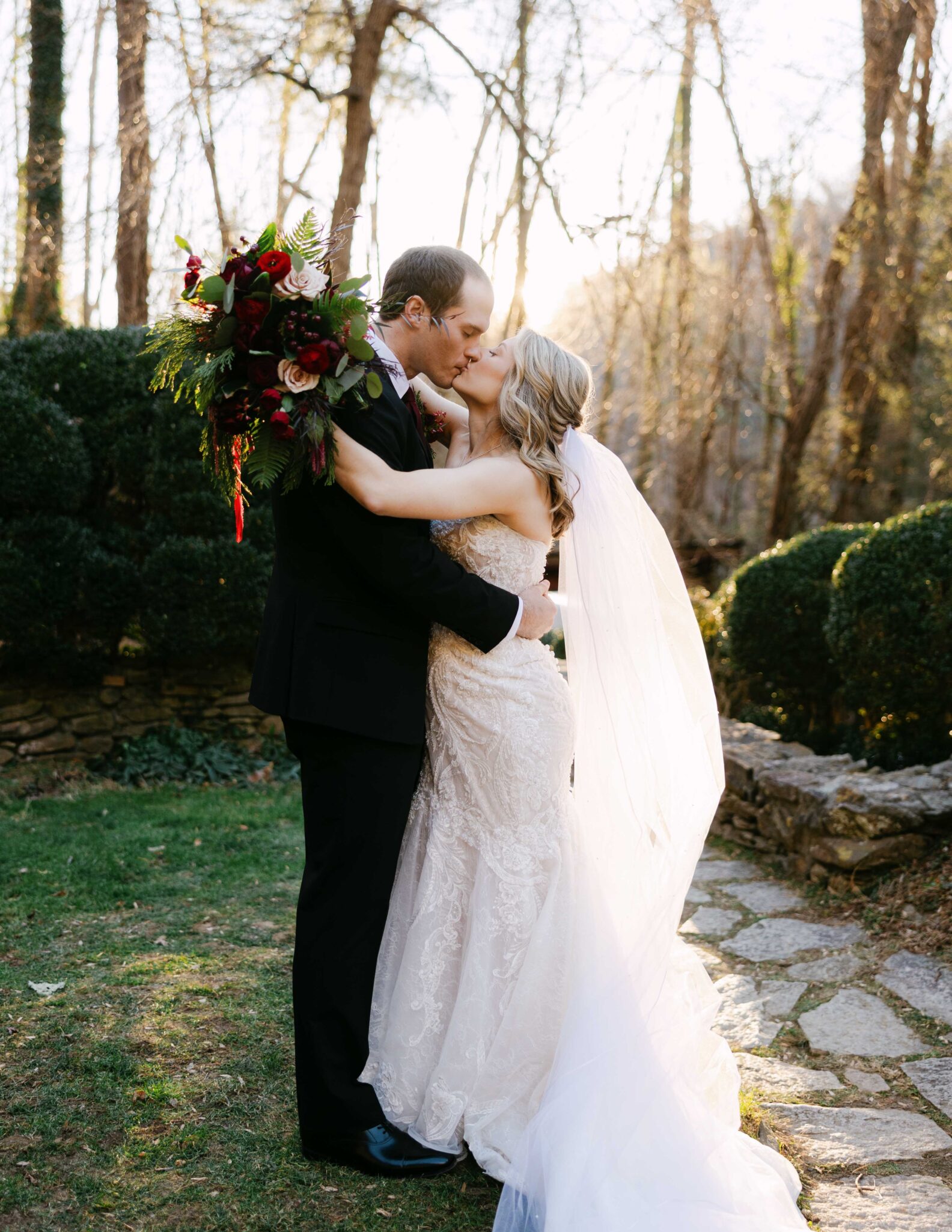 bride and groom outside in the sun at douglas ellington house